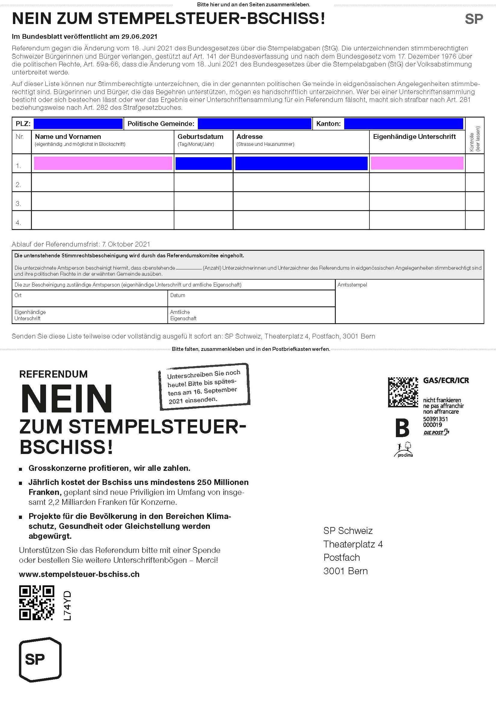 Vorschau Unterschriftenbogen